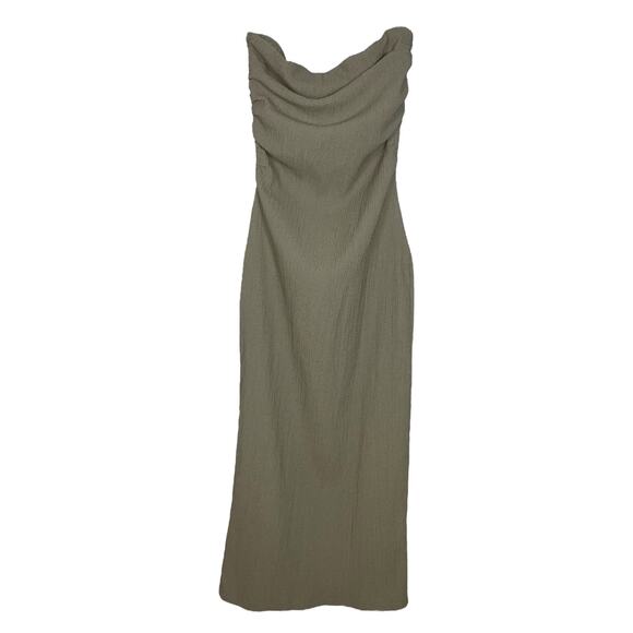 ZARA Green Textured Ruched Strapless Bandeau Maxi Dress    Size: L - Picture 1 of 4